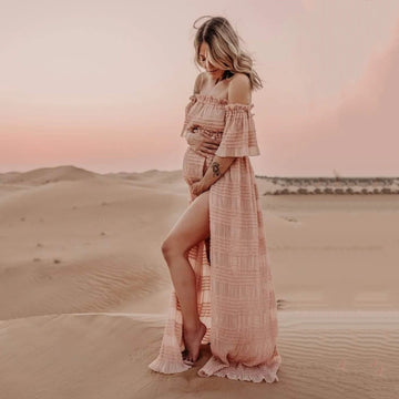 MQTIME  -  Pleat Chiffon Maternity Photo Shoot Long Dress Summer Baby Shower Long Dress Pregnant Woman Photography Maxi Dresses